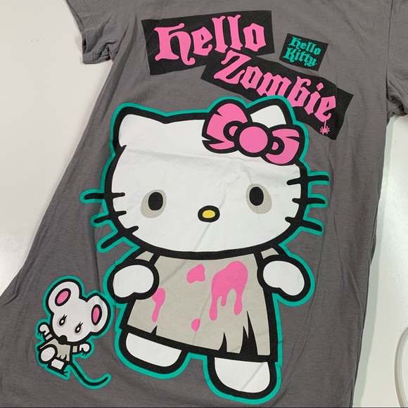 Hello Kitty Sanrio 2010 Zombie Kitty Graphic Tee With Mouse Friend Womenâs Small - Picture 3 of 9